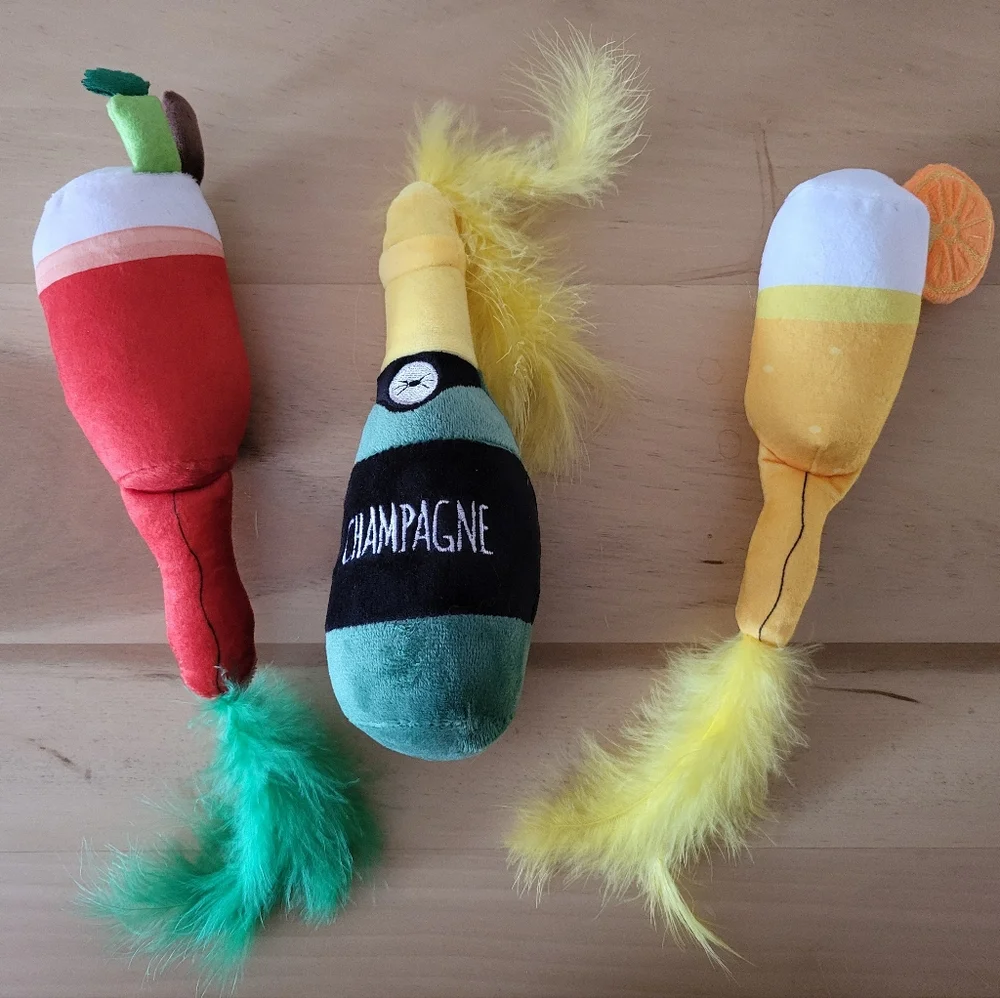 Set Of 3 Cocktail Theme Cat Toys